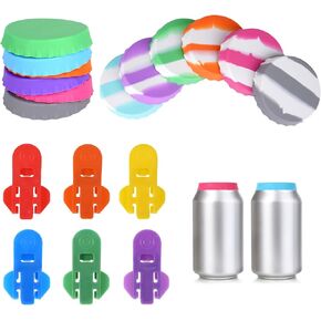 12 Pcs Silicone Soda Can Lids, Reusable Coke Can Covers for Soda, Leak Proof Bottle Protectors, Fits 2.1 Standard Inch Beverage, Beer, Orange Juice, Juice(Includes 6 Pcs Bottle Opener) in Saudi Arabia