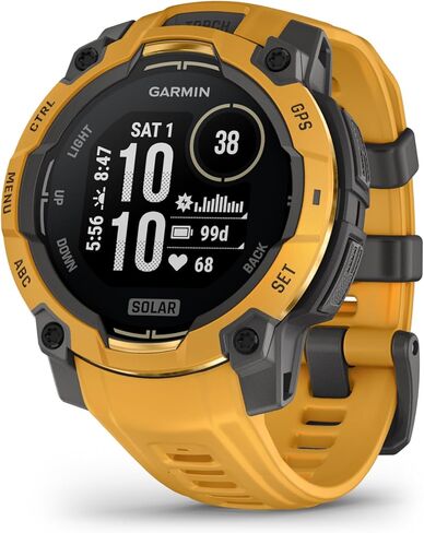 Garmin Instinct® 3 – 45 mm, Solar, Rugged Outdoor GPS Smartwatch, Built-in Flashlight, Alpine Rush Collection Limited Edition Color, Sunburst with Sunburst/Gray Band in Kuwait