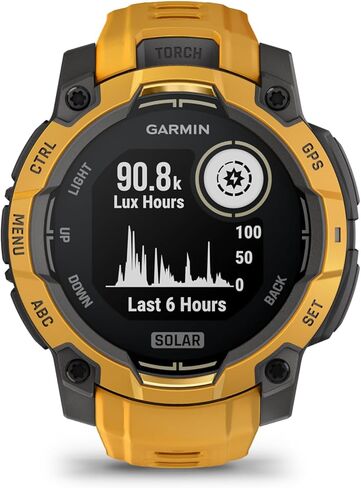 Garmin Instinct® 3 – 45 mm, Solar, Rugged Outdoor GPS Smartwatch, Built-in Flashlight, Alpine Rush Collection Limited Edition Color, Sunburst with Sunburst/Gray Band in Kuwait