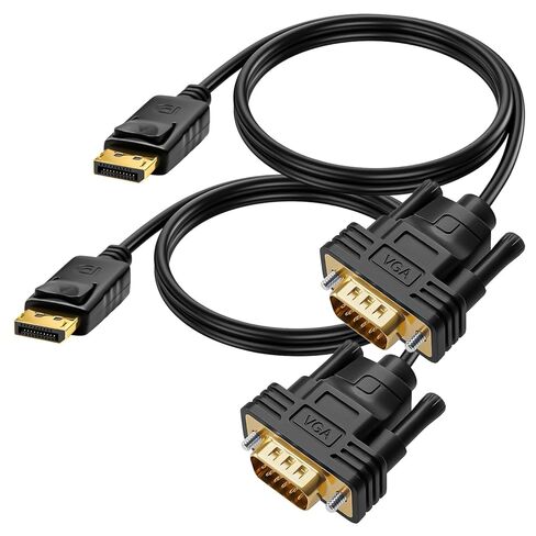 كابل DisplayPort إلى VGA بطول 10 أقدام، 2 حزمة من ذكر إلى ذكر مطلي بالذهب DP إلى سلك VGA يدعم 1080P@60 هرتز، متوافق مع الكمبيوتر والكمبيوتر المحمول والشاشة وجهاز العرض والتلفزيون عالي الدقة in Kuwait