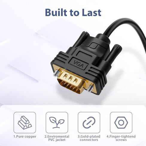 كابل DisplayPort إلى VGA بطول 10 أقدام، 2 حزمة من ذكر إلى ذكر مطلي بالذهب DP إلى سلك VGA يدعم 1080P@60 هرتز، متوافق مع الكمبيوتر والكمبيوتر المحمول والشاشة وجهاز العرض والتلفزيون عالي الدقة in Kuwait
