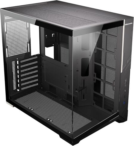 ESGAMING ZEROMAX ATX PC Case Mid-Tower Airflow Gaming Computer Case | قاعدة مائلة 8°| رؤية بانورامية من الزجاج المقسى | تهوية كاملة | أسود-لا مروحة in Kuwait