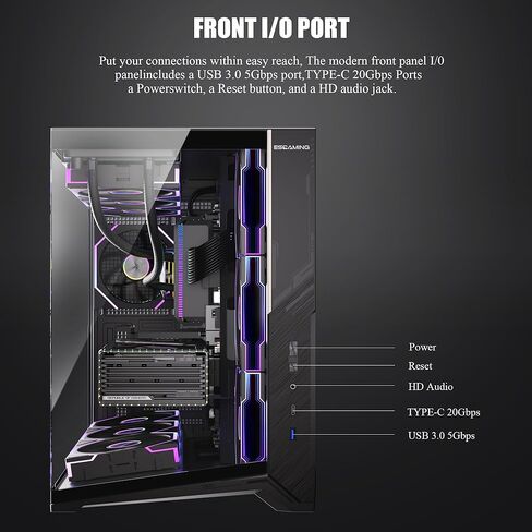 ESGAMING ZEROMAX ATX PC Case Mid-Tower Airflow Gaming Computer Case | قاعدة مائلة 8°| رؤية بانورامية من الزجاج المقسى | تهوية كاملة | أسود-لا مروحة in Kuwait
