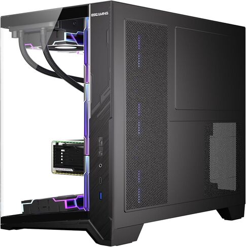 ESGAMING ZEROMAX ATX PC Case Mid-Tower Airflow Gaming Computer Case | قاعدة مائلة 8°| رؤية بانورامية من الزجاج المقسى | تهوية كاملة | أسود-لا مروحة in Kuwait