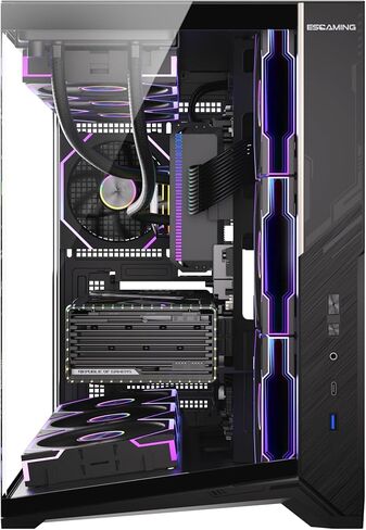 ESGAMING ZEROMAX ATX PC Case Mid-Tower Airflow Gaming Computer Case | قاعدة مائلة 8°| رؤية بانورامية من الزجاج المقسى | تهوية كاملة | أسود-لا مروحة in Kuwait