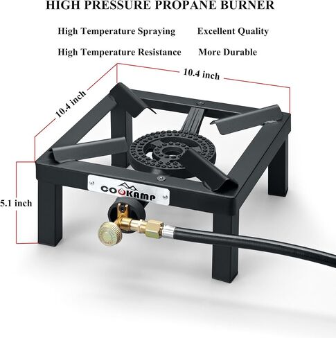 COOKAMP Single High Pressure Burner Angle Iron Camp Portable Stove Propane Burner with 0-3 PSI Adjustable Regulator and Hose[SA1200V5] in Saudi Arabia