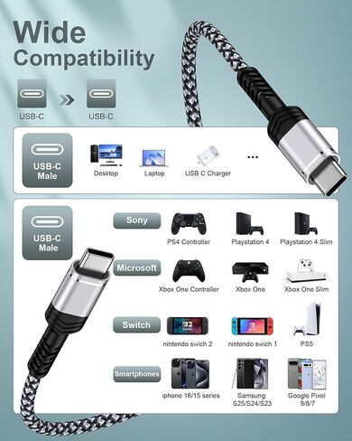45W Nintendo Switch Charger AC Adapter with 6FT 60W USB C Braided Cable for Nintendo Switch/OLED/Lite/Steam Deck, TV Mode Docking Station, Fast Travel Wall Plug for iPhone 17e 17 Pro 16 iPad Air/Pro in Saudi Arabia