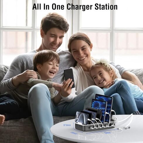 محطة شحن USB C بقوة 100 واط من 4smarts لأجهزة متعددة، محور شحن سريع متعدد الأجهزة بـ 6 منافذ، محطات عمل مكتبية ومنزلية لأجهزة iPhone iPad والأجهزة اللوحية وأجهزة Android باللون الرمادي الفلكي (6 كابلات متضمنة) in Kuwait