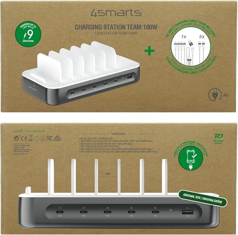 محطة شحن USB C بقوة 100 واط من 4smarts لأجهزة متعددة، محور شحن سريع متعدد الأجهزة بـ 6 منافذ، محطات عمل مكتبية ومنزلية لأجهزة iPhone iPad والأجهزة اللوحية وأجهزة Android باللون الرمادي الفلكي (6 كابلات متضمنة) in Kuwait