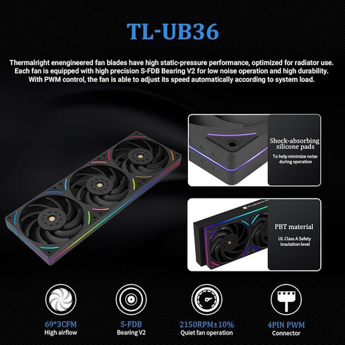 Thermalright Mjolnir Vision 360 UB PRO ARGB Black CPU Liquid Cooler with TL-UB36 PWM Fan for 2150RPM-Inline, 3.5in LCD Screen with 640x480 Resolution, 360 AIO for AM5/AM4, Intel LGA1700/1851/115x/2011 in Saudi Arabia