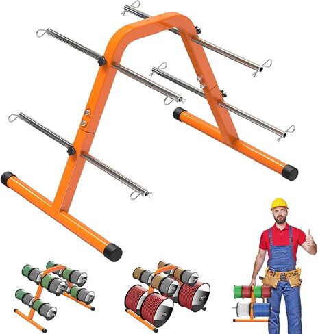 Kipika Portable Wire Spool Rack - Heavy-Duty Steel Cable Dispenser with 4 Adjustable Rods, Spool Rack Holder for Efficient Storage & Dispensing, 8" Max Capacity, Orange in Saudi Arabia