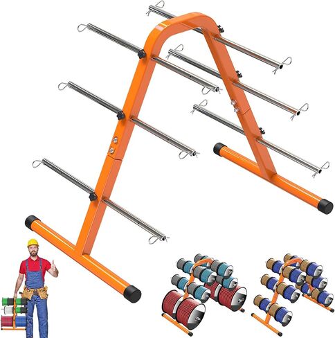 Kipika Portable Wire Spool Rack - Heavy-Duty Steel Cable Dispenser with 4 Adjustable Rods, Spool Rack Holder for Efficient Storage & Dispensing, 8" Max Capacity, Orange in Saudi Arabia