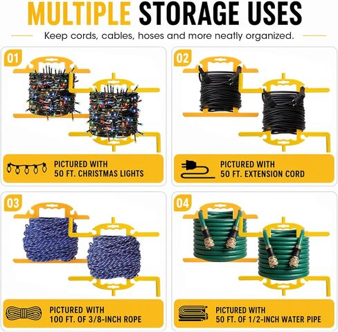 Ripeng 4 Pcs Extension Cord Organizer & Portable Hose Reels with Handle, H-shape and Rotating Cord Holder Design, ABS Cable Storage for up to 100 ft, Wind and Release for Garage, Workshop, Yard in Saudi Arabia