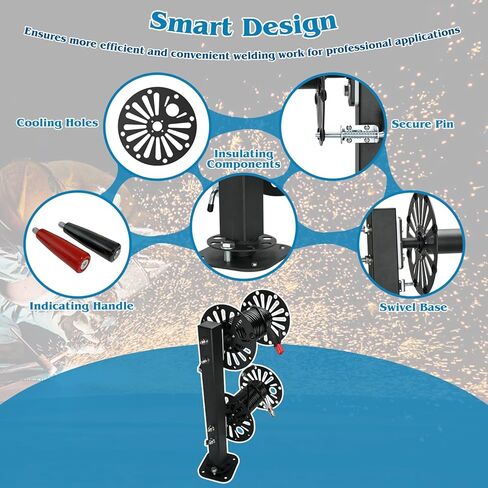 10" Heavy Duty Double Welding Lead Reel, 360° Swivel Base Welding Cable Reel, Insulated Leak-Proof Design with 2 LC-40 Quick Connectors, Accommodates 150ft 1/0 or 125ft 2/0 Welding Cable in Saudi Arabia