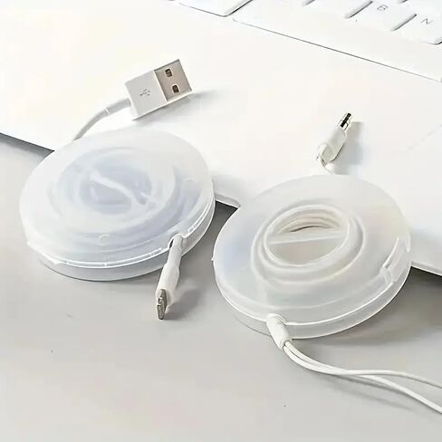 منظم كابل قابل للسحب - بكرة تخزين بلاستيكية دائرية لشواحن USB وكابلات البيانات، سلك شفاف خالٍ من التشابك، أحجار كريمة صناعية للسفر والمنزل، تصميم مضغوط متين in Saudi Arabia