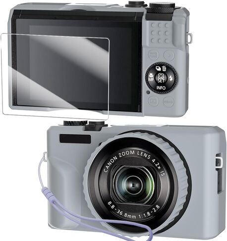حالة السيليكون للكاميرا الرقمية لـ PowerShot G7X Mark III مع غطاء العدسات القابل للإزالة وحامي الشاشة وحبل لانيارد لملحقات PowerShot G7X Mark III -(رايس وايت) in Kuwait