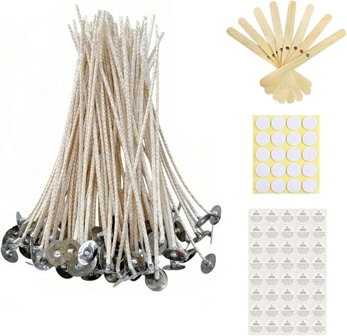 200 Piece Cotton Candle Wick 6" Wicks Stickers Centering Bars Pre-Waxed for Candle Making Candle DIY Candle Wick kit in Saudi Arabia