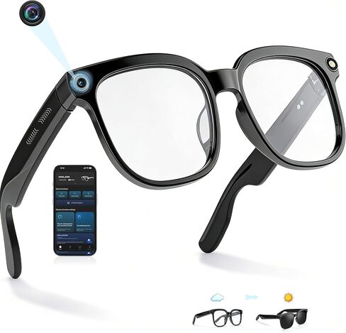 AI Smart Glasses with Camera, 4K POV Video Recording, Real-Time Translation in 140+ Languages, Voice Assistant, Object Recognition, Photochromic Lenses, Bluetooth/WiFi for Travel, Work, Vlogging in Saudi Arabia