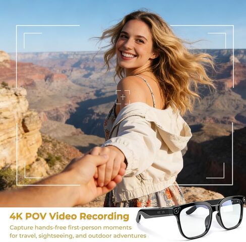 AI Smart Glasses with Camera, 4K POV Video Recording, Real-Time Translation in 140+ Languages, Voice Assistant, Object Recognition, Photochromic Lenses, Bluetooth/WiFi for Travel, Work, Vlogging in Saudi Arabia