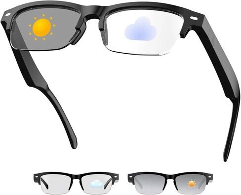 Smart Glasses with Bluetooth, Photochromic Lenses, Open-Ear Speakers Blue Light Glasses, Hands-Free Calls & Music, 4–6H Battery, Wearable Tech Bluetooth Glasses for Work, Walk & Travel (Brown) in Saudi Arabia