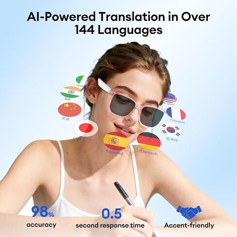 نظارات QxzPower AI الذكية مع عدسات فوتوكروميك و144 لغة ترجمة، نظارات شمسية مستقطبة بلوتوث 6.0، نظارات بلوتوث للحماية من الأشعة فوق البنفسجية للرجال والنساء، العمل أثناء السفر في الهواء الطلق in Kuwait