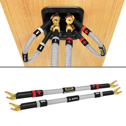 WORLDS BEST CABLES 4 Units - 8 Inch Ultimate - 8 AWG - Ultra-Pure OFC - Premium Audiophile HiFi Speaker Jumper Cables with Eminence Gold Spade Plugs & Silver Tweed Jacket in Saudi Arabia