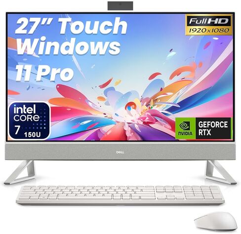 Dell 27" FHD Touch Screen All-in-One Desktop Computer, Intel 10-Core 7-150U (Up to 5.4GHz), NVIDIA GeForce MX570A, 64GB RAM, 2TB SSD, Windows 11 Pro, Wi-Fi 6E, Wireless KB & Mouse (White) in Saudi Arabia
