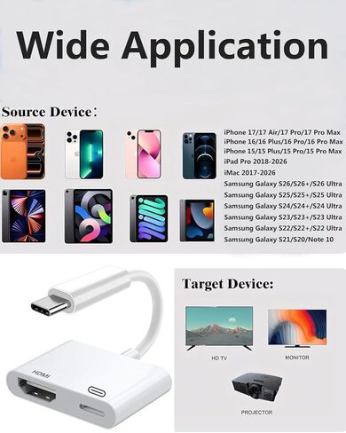 محول USB C إلى HDMI 4K@240 هرتز معتمد من Apple MFi لهاتف iPhone 17/16/15، سلك AV رقمي من النوع C إلى HDMI مع 100 وات PD لجهاز MacBook Pro/Air iPad Pro إلى شاشة عرض التلفزيون in Kuwait