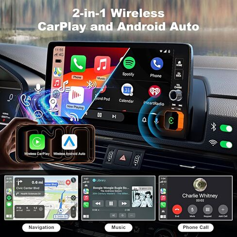 محول CarPlay اللاسلكي 2026 مطور 2 في 1، التوصيل والتشغيل لأجهزة Apple iPhone iOS 10+ وAndroid 11+، منفذ USB صغير الحجم/Type-C، إعادة توصيل تلقائي سريع واتصال ثابت بدون زمن الوصول in Kuwait