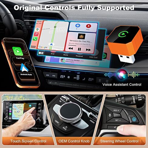 محول CarPlay اللاسلكي 2026 مطور 2 في 1، التوصيل والتشغيل لأجهزة Apple iPhone iOS 10+ وAndroid 11+، منفذ USB صغير الحجم/Type-C، إعادة توصيل تلقائي سريع واتصال ثابت بدون زمن الوصول in Kuwait