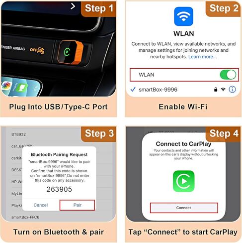 محول CarPlay اللاسلكي 2026 مطور 2 في 1، التوصيل والتشغيل لأجهزة Apple iPhone iOS 10+ وAndroid 11+، منفذ USB صغير الحجم/Type-C، إعادة توصيل تلقائي سريع واتصال ثابت بدون زمن الوصول in Kuwait