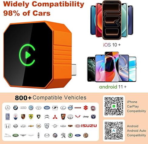 محول CarPlay اللاسلكي 2026 مطور 2 في 1، التوصيل والتشغيل لأجهزة Apple iPhone iOS 10+ وAndroid 11+، منفذ USB صغير الحجم/Type-C، إعادة توصيل تلقائي سريع واتصال ثابت بدون زمن الوصول in Kuwait