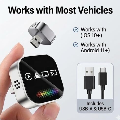 2026 Upgraded Wireless Carplay Adapter, 4-in-1 Wireless CarPlay Adapter for Android & iPhone – CarPlay + Screen Mirroring, AirPlay Mirror & Android Mirror, Mini USB with Type-C Plug & Play in Saudi Arabia