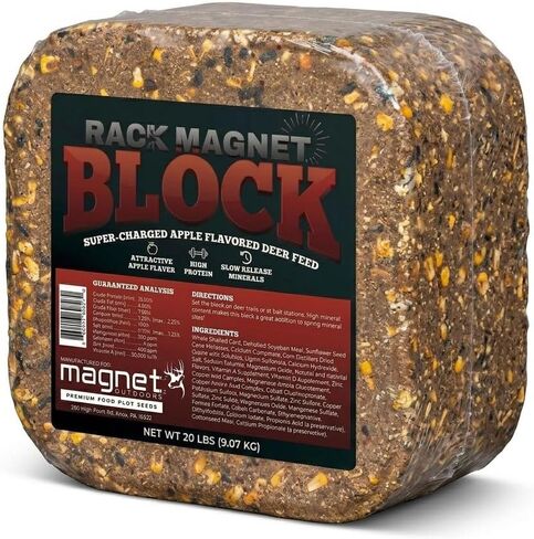 Rack Magnet Deer Block: 20 lb Deer Mineral Block with Apple Molasses Flavor, 15% Protein Attractant for Deer, Long Lasting Hunting Mineral Supplement for Trails, Cameras & Feed Sites in Saudi Arabia
