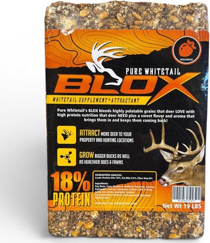 Pure Whitetail BLOX Persimmon Deer Block, 18% High Protein Mineral Feed for Whitetail Deer, Supports Antlers and Herd Health, Long Lasting 19 lb Hunting Feed for Land Management in Saudi Arabia