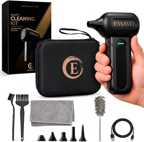 Compressed Air Duster 130,000RPM Cordless Portable Electric Air Duster with Brushless Motor & LED Light, 4 Speeds, USB-C Rechargeable for Keyboard, Computer, Car & Home Cleaning in Saudi Arabia