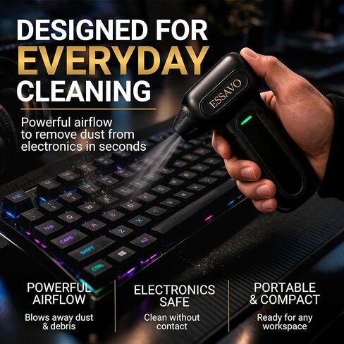 Compressed Air Duster 130,000RPM Cordless Portable Electric Air Duster with Brushless Motor & LED Light, 4 Speeds, USB-C Rechargeable for Keyboard, Computer, Car & Home Cleaning in Saudi Arabia