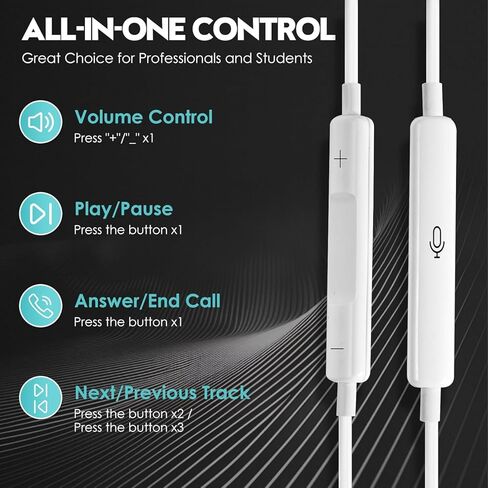 2 Pack Wired Headphones for iPhone,Earbuds Earphones Built-in Microphone & Volume Control,Compatible with iPhone 14/13/12/11/XR/XS/X/8/7/Pro/Pro Max in Saudi Arabia