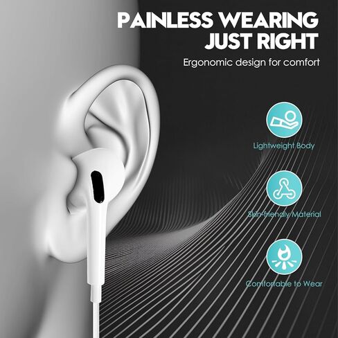 2 Pack Wired Headphones for iPhone,Earbuds Earphones Built-in Microphone & Volume Control,Compatible with iPhone 14/13/12/11/XR/XS/X/8/7/Pro/Pro Max in Saudi Arabia