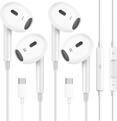 2 Pack Headphones with USB-C Plug, Wired Ear Buds with Built-in Remote to Control Music, Phone Calls, and Volume,Compatible for iPhone 15 16 17 Pro Max Plus. in Saudi Arabia