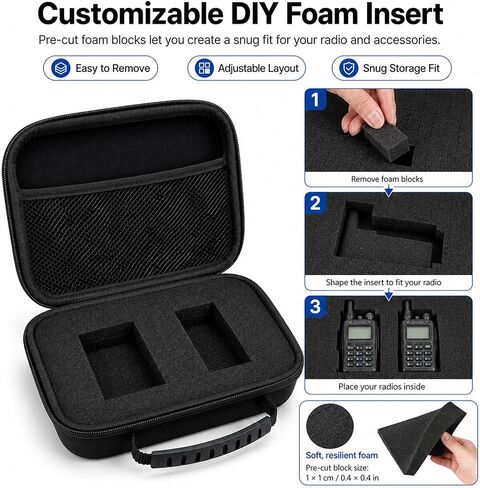 حافظة جهاز اتصال لاسلكي مع رغوة DIY متوافقة مع Baofeng UV-5R UV-5RM 5RM Plus K5 Plus UV-21R UV-17R UV-9R Pro UV-7B GM-21 BF-F8HP BF-888S، حقيبة حمل راديو هام ملحقات راديو ثنائية الاتجاه، حقيبة فقط in Kuwait