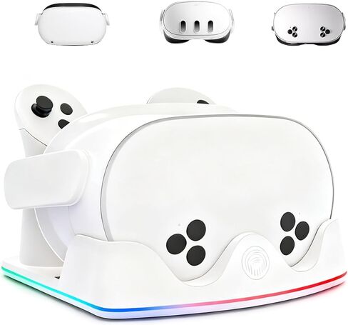 Tendak Charging Dock for Meta Quest 3S/Quest 3/Quest 2, VR Charging Stand with RGB Light, Type C Cable and Controller Storage, VR Headset Controller Accessories(White) in Saudi Arabia