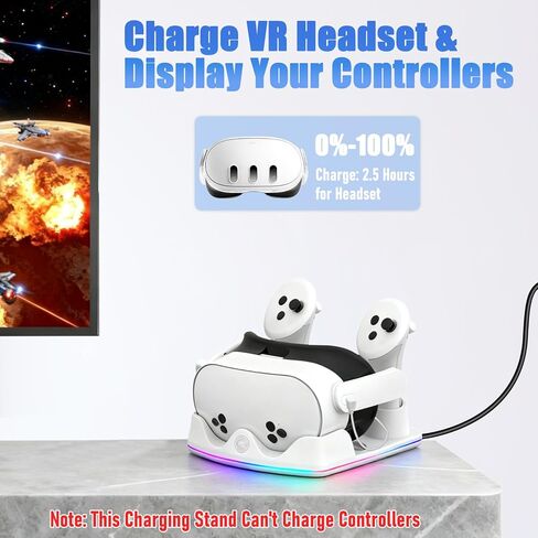 Tendak Charging Dock for Meta Quest 3S/Quest 3/Quest 2, VR Charging Stand with RGB Light, Type C Cable and Controller Storage, VR Headset Controller Accessories(White) in Saudi Arabia