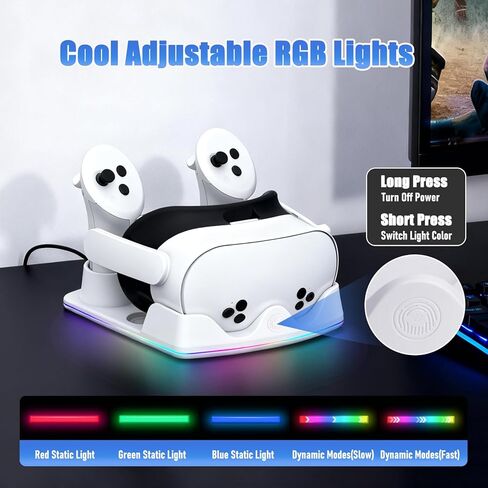 Tendak Charging Dock for Meta Quest 3S/Quest 3/Quest 2, VR Charging Stand with RGB Light, Type C Cable and Controller Storage, VR Headset Controller Accessories(White) in Saudi Arabia
