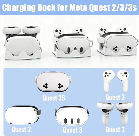 Tendak Charging Dock for Meta Quest 3S/Quest 3/Quest 2, VR Charging Stand with RGB Light, Type C Cable and Controller Storage, VR Headset Controller Accessories(White) in Saudi Arabia