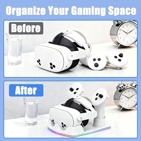 Tendak Charging Dock for Meta Quest 3S/Quest 3/Quest 2, VR Charging Stand with RGB Light, Type C Cable and Controller Storage, VR Headset Controller Accessories(White) in Saudi Arabia