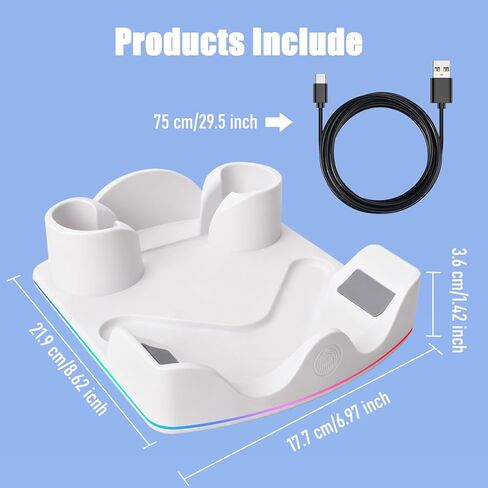 Tendak Charging Dock for Meta Quest 3S/Quest 3/Quest 2, VR Charging Stand with RGB Light, Type C Cable and Controller Storage, VR Headset Controller Accessories(White) in Saudi Arabia
