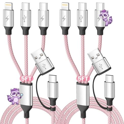 USB C Splitter Multi Charging Cable, USB A/C to USB C Cable[2Pack 5Ft], 4 in 2 Multi Charger Cord, with 4 Type-C Connectors, Travel Holiday Essentials Phone Charger Cord for Cell Phones and More in Saudi Arabia