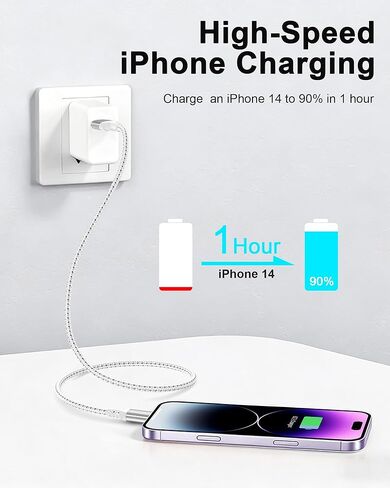 2ft USB to Lightning Cable (2-Pack) MFi Certified, Short iPhone Charger Cord for Car & CarPlay, Durable Braided 2 ft iPhone Charging Cable for iPhone 14 13 12 11 Pro Max, iPad, Power Bank in Saudi Arabia