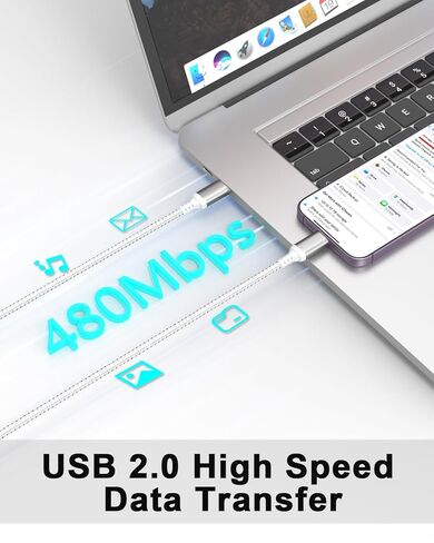 2ft USB to Lightning Cable (2-Pack) MFi Certified, Short iPhone Charger Cord for Car & CarPlay, Durable Braided 2 ft iPhone Charging Cable for iPhone 14 13 12 11 Pro Max, iPad, Power Bank in Saudi Arabia